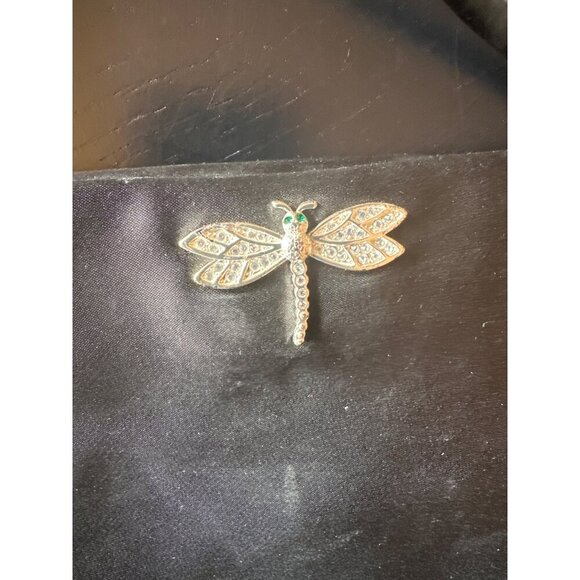 Carolee Black Satin Handbag With Rhinestone Dragonfly Y2K Prom Dance Evening - Picture 2 of 6